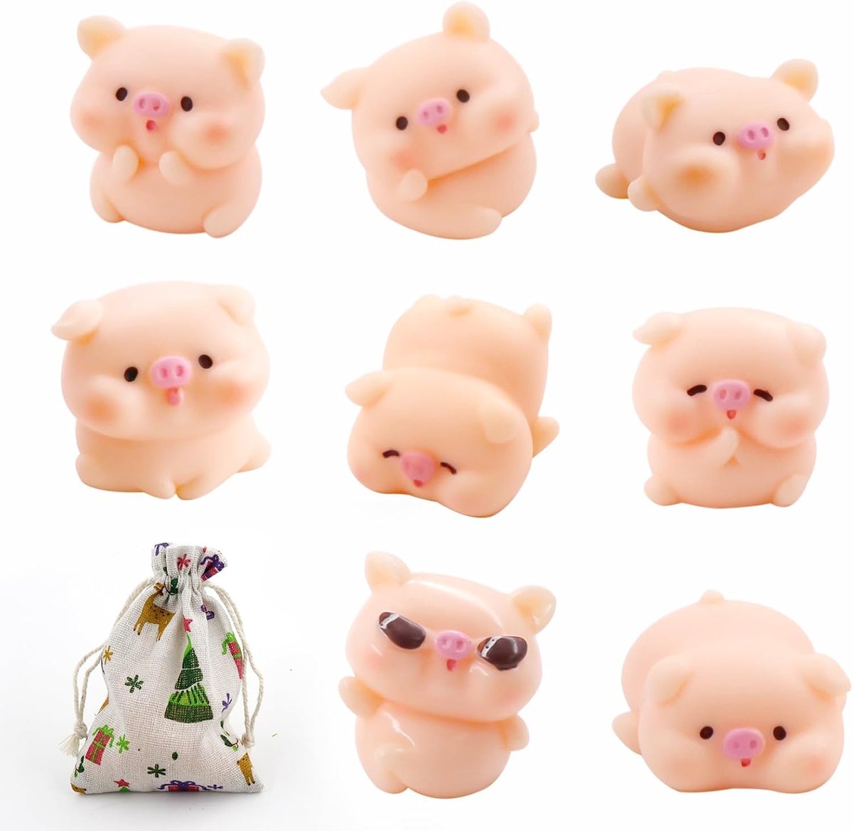 8 stuks geluksvarkentjes + 1 zakje met trekkoord, mini-varkens, geluksvarken, geluksbrenger, kleine figuren, miniatuur, doe-het-zelf handwerk, voor oudejaarsavond en Nieuwjaar
