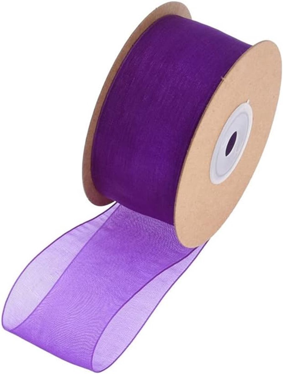 1 rol organza lint 2,5 cm x 22 m organza linten transparant lint chiffon lint cadeaulint chiffon decoratielint satijnen lint voor doe-het-zelf geschenkverpakking bloemenboeket decoratie donkerpaars