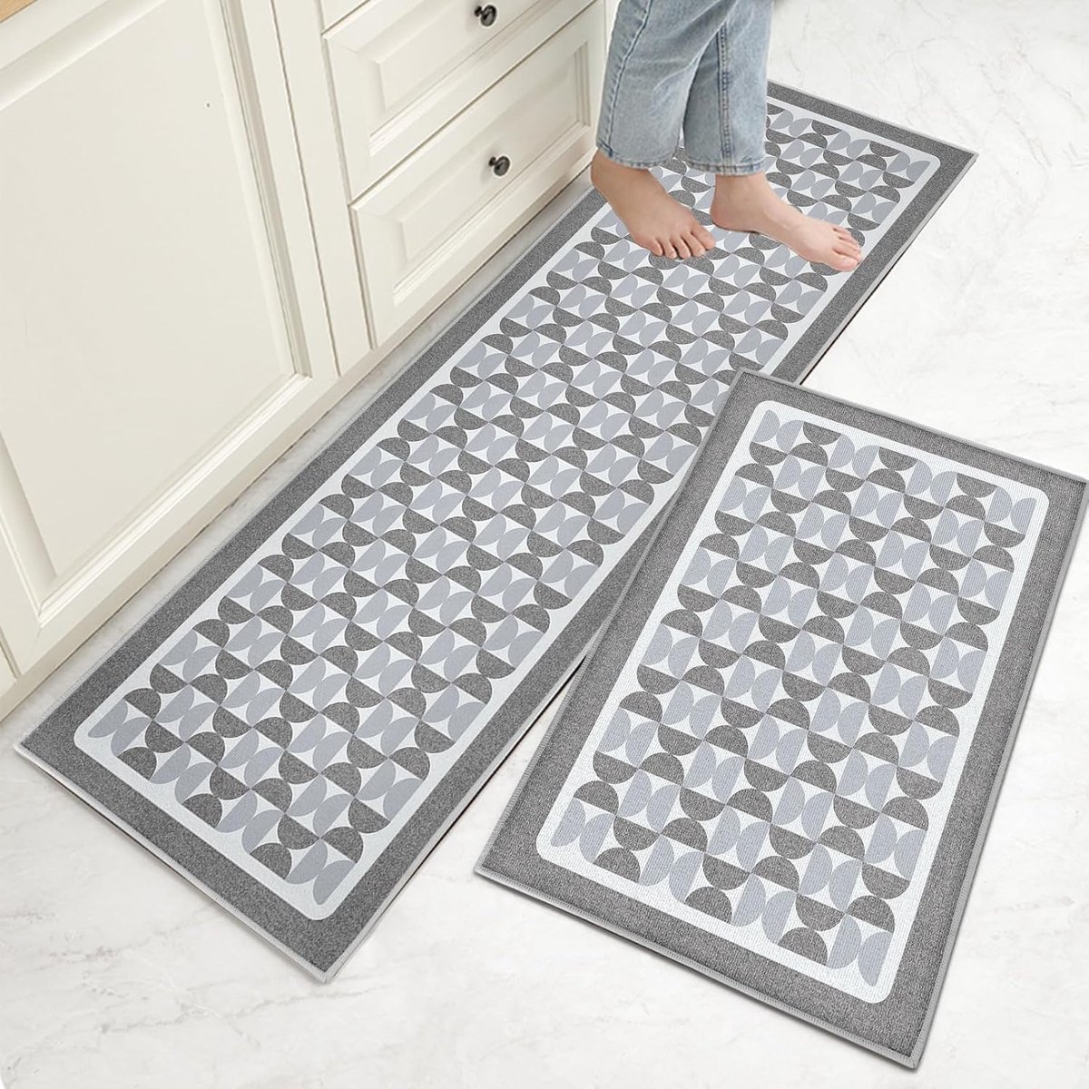 Antislip Wasbaar, 2 stuks Keuken Tapijten en Matten, Anti-Vermoeidheid Keukentapijtsets voor Woondecoratie Kantoor Staand Bureau (Stijl G, 40 x 60 + 40 x 120 cm)