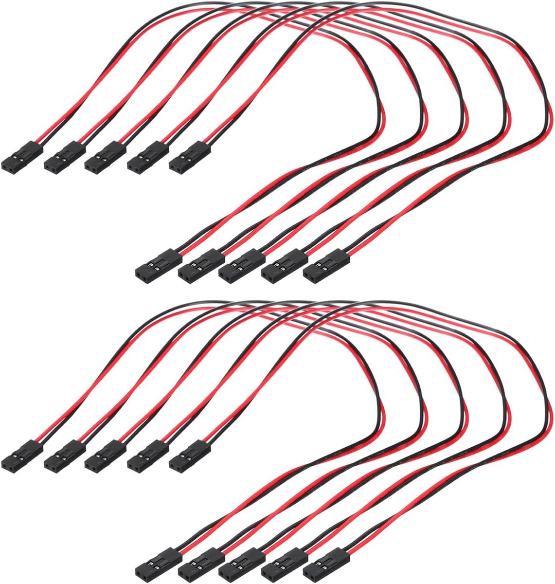 Vrouwelijk naar vrouwelijk 2-pins breadboard jumper draad 2,54 mm pitch enkele rij lintkabel 30 cm lang Breadboard lintkabel voor Breadboard Pack van 10, meerkleurig