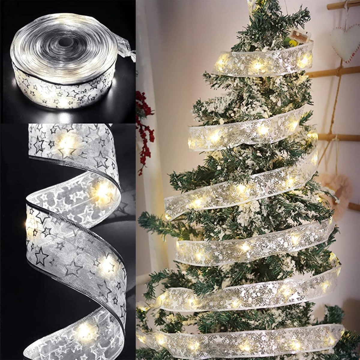 Kerstlint, decoratie, kerstboomband, 5 m, kant, decoratie voor Kerstmis, tuin, vakantie, feest, kerstboomdecoratie (B)