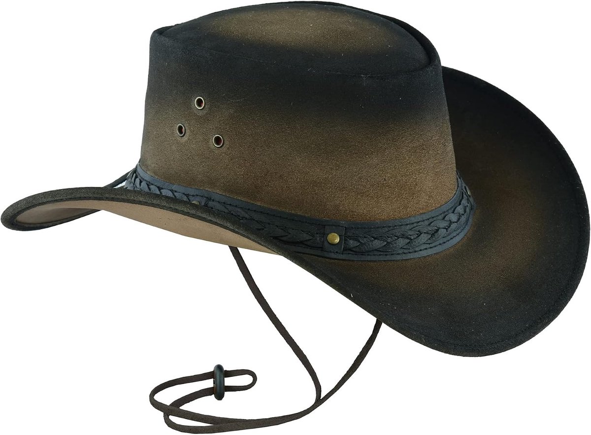 Cowboyhoeden voor heren - gevlochten westerse Aussie-stijl brede rand vintage outback hoeden met kinkoord
