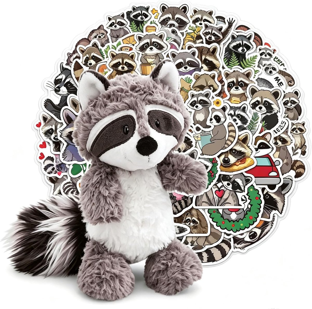 Peluche de Animal Rana, Green Rana pup peluche, peluchea de schattig, dier speelgoed schattig met 50 stickers decoratie voor het huis en verjaardagscadeau - 25cm (raccoon)