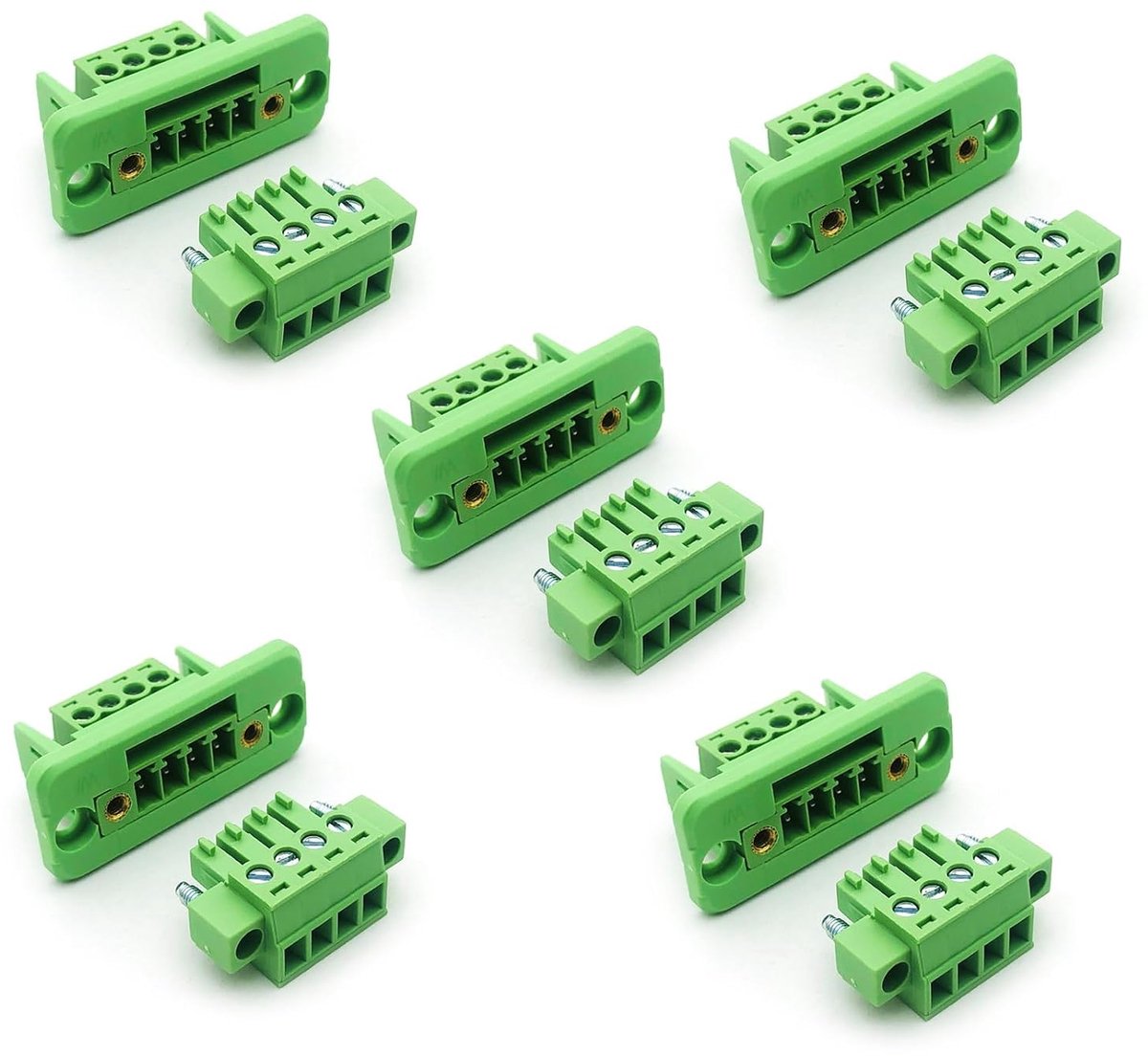 5 sets 4-polige 3,81 mm schroefklemmen connectoren doorgangsklemblok Phoenix type, 8A 300V aansluitblok stekker bus set, 16-28AWG