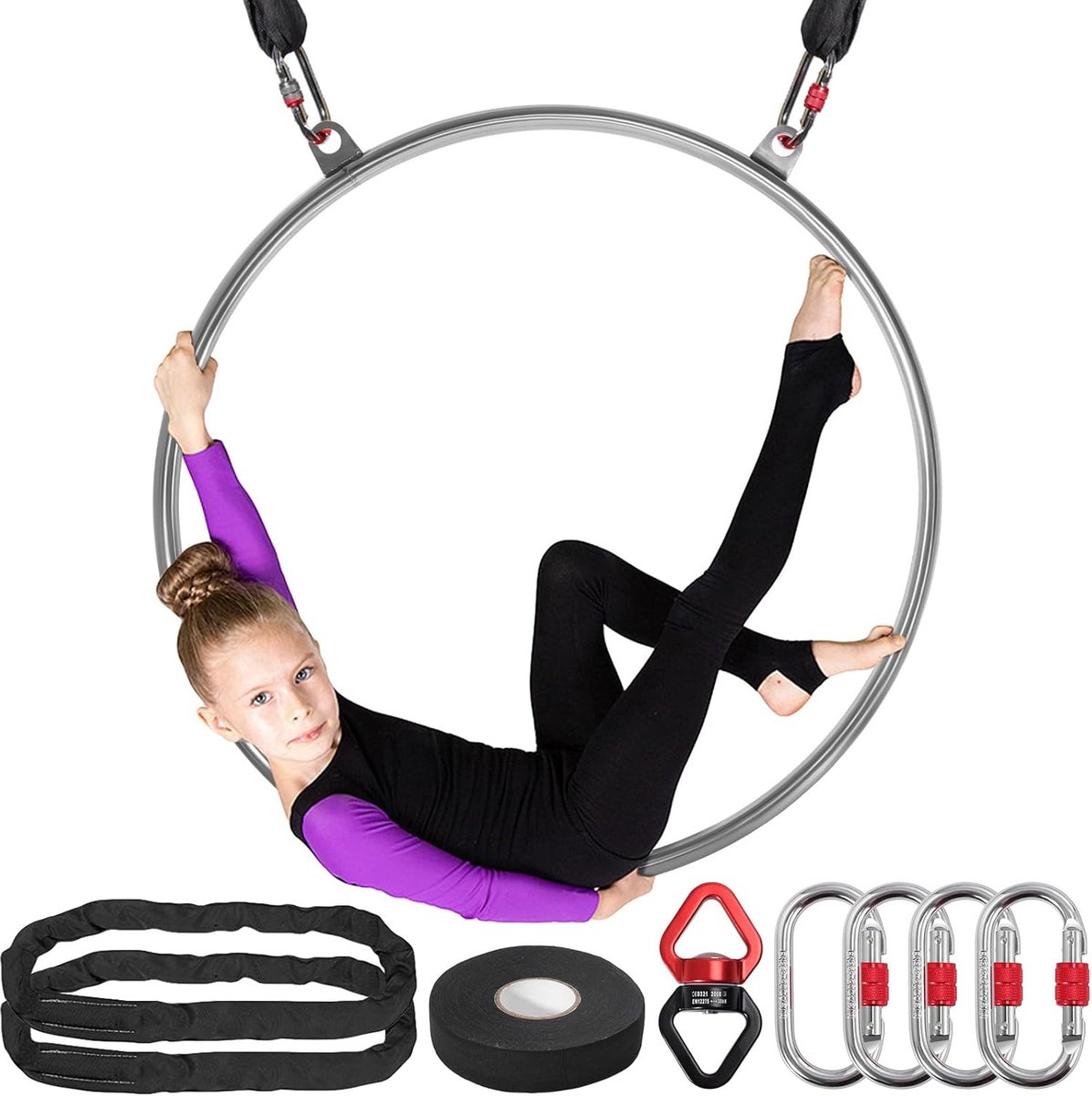 Antenne hoepel 2 punten - 80 85 90 cm roestvrij staal antenne Lyra hoepel set met draagbare tas Heavy Duty 500lbs capaciteit opknoping yoga tuigage ring kit voor fitness circus training