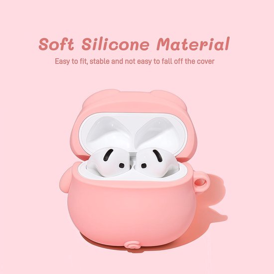 Hoesje voor AirPods 4 Leuk 3D Roze Lying Piggy Ontwerp met Sleutelhanger Zachte Siliconen Cover Kawaii Grappig Anti-Val Schokbestendig Beschermhoes voor Vrouwen Meisjes van hoesje — afbeelding 3