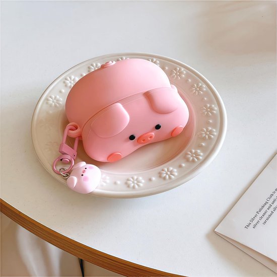 Hoesje voor AirPods 4 Leuk 3D Roze Lying Piggy Ontwerp met Sleutelhanger Zachte Siliconen Cover Kawaii Grappig Anti-Val Schokbestendig Beschermhoes voor Vrouwen Meisjes van hoesje — afbeelding 2
