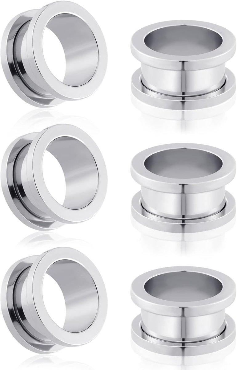 Tunnelset, flesh oorgauges, double flared stretching, schroef, klassieke oorexpanders, voor dames en heren, 3 tot 25 mm
