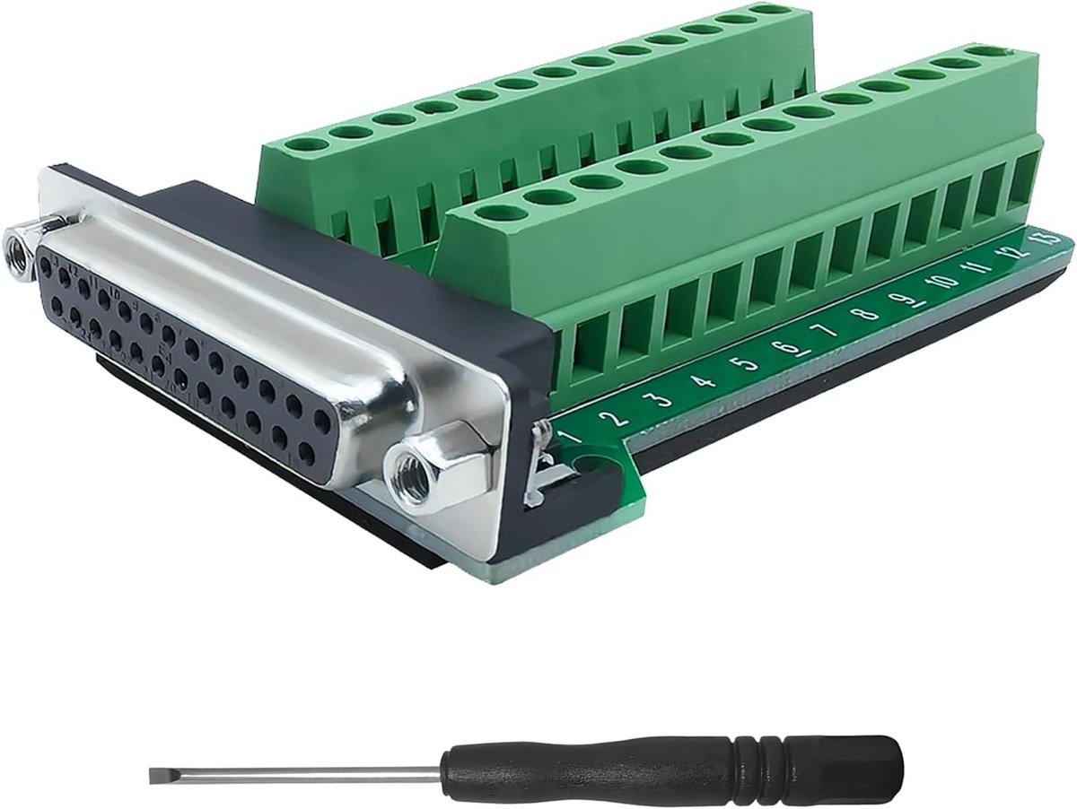 Terminal Adapter, DB25 Breakout Board Soldeerloze Terminal D-SUB DB25-M2 Vrouwelijke 25Pin Plug Breakout Naar PCB Board Terminals Connectors