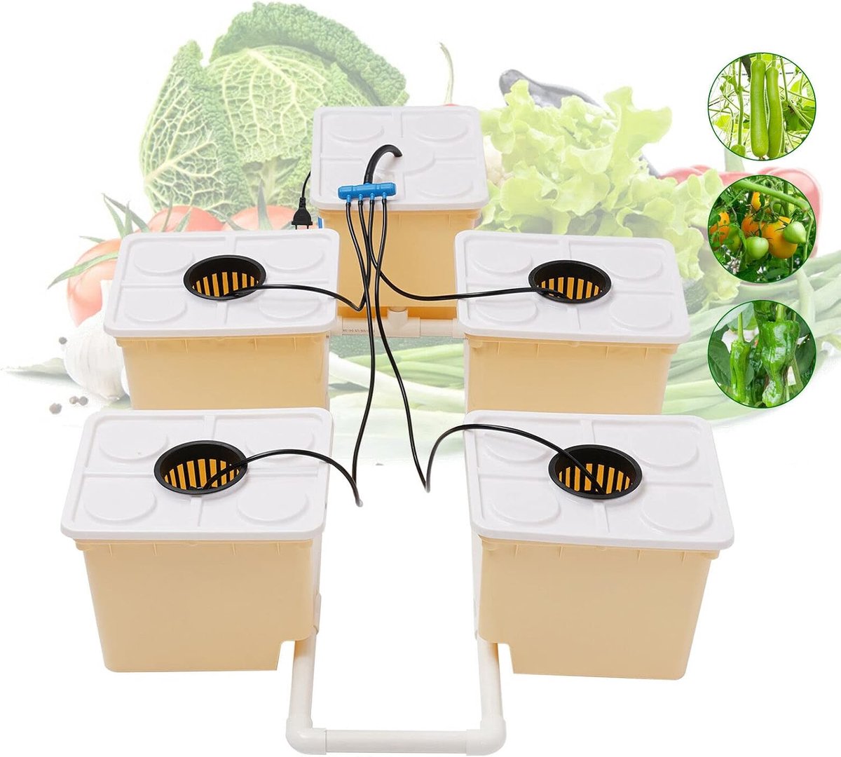 Kweeksysteem voor binnen, hydrocultuur kweeksysteem, bodemloze teelt, hydrocultuur groeisysteemkit, 5 kopjes, Foggy Cloud Bucket zaailing, set van 11 liter