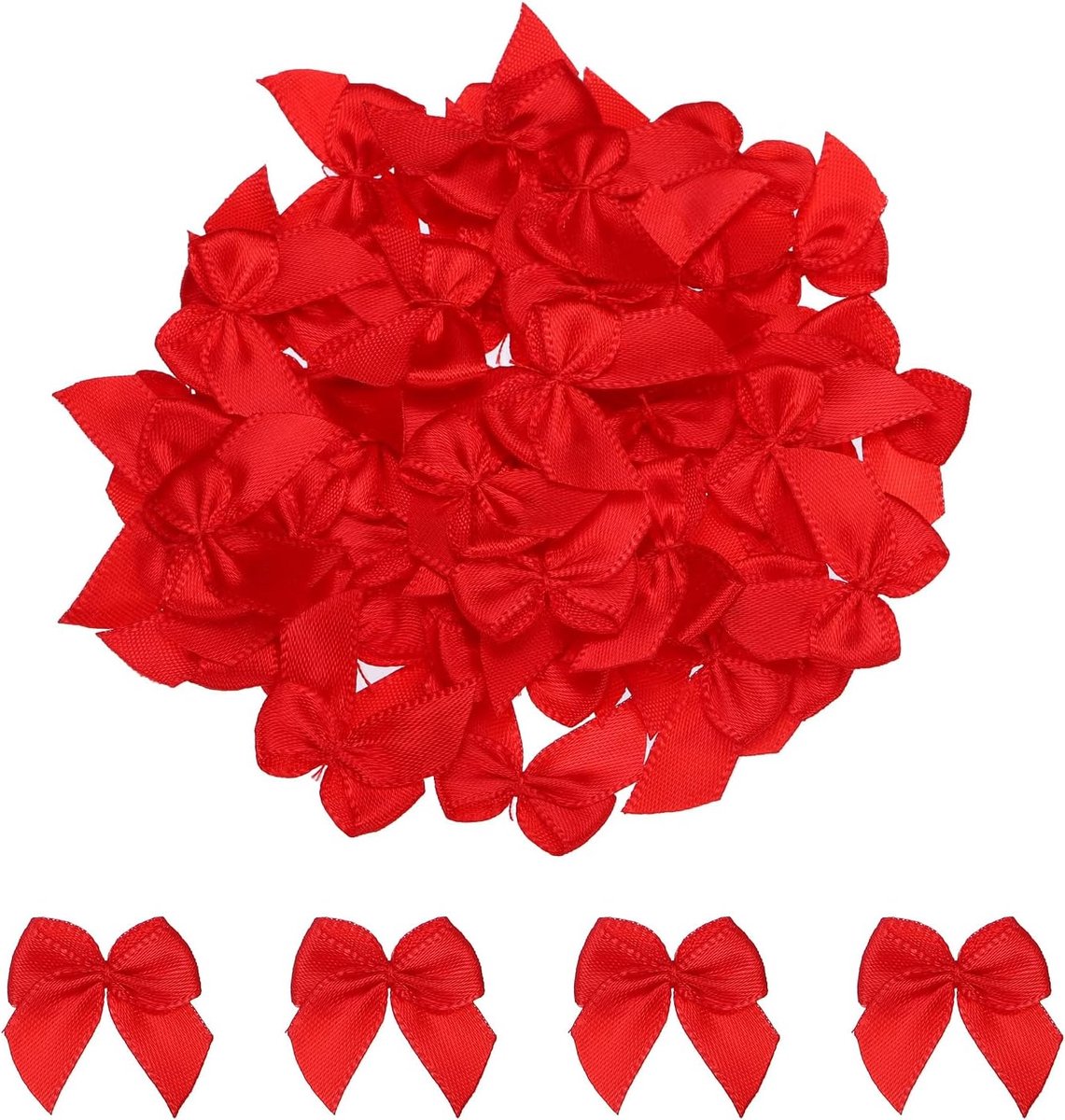 sourcing map 50 stuks mini-strikken van lint, 2,5 cm, rode strik, Kerstmis, mini-stof, satijnen lint, bloemen, strikken voor handwerk, doe-het-zelf, naaien, bruiloft, verjaardag, feest, rood