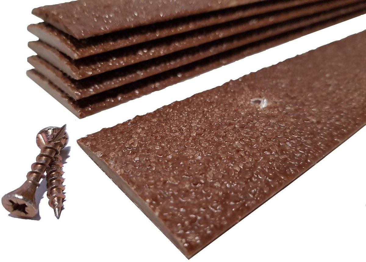 Antislipstrips voor vlonders van glasvezelversterkt polyester – 5 stuks (50 mm x 400 mm) | Antisliptreden voor vlonders van hout en hout | Buitengripstrips om uitglijden te voorkomen (Bruin)