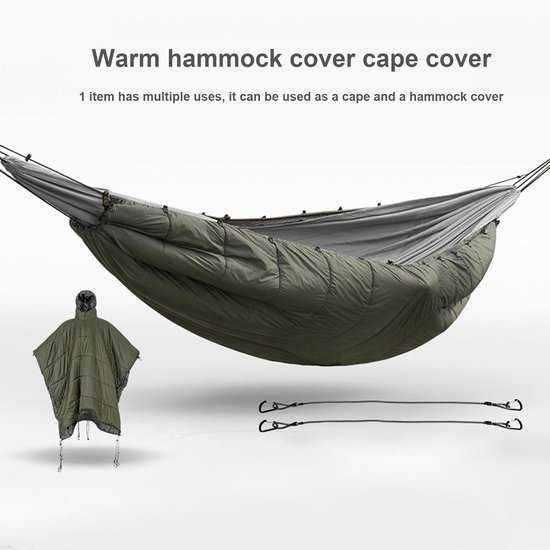 Draagbare Slaapzak Poncho - Hangmat Poncho Jas - Outdoor Kamperen - Met Capuchon Geïsoleerd - 140 cm Lengte - Groen — afbeelding 4