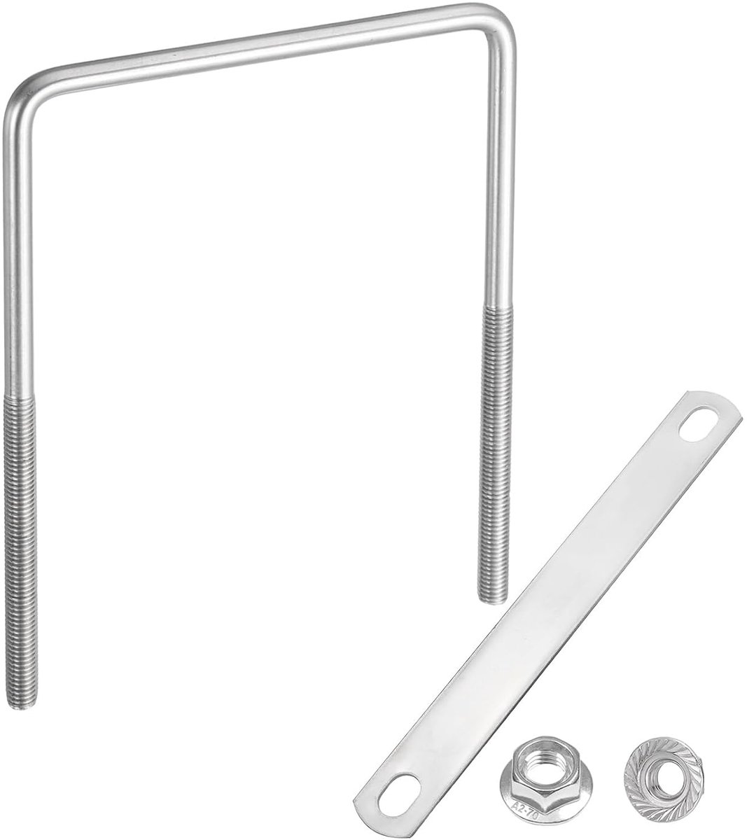 M10 5-7/8 inch binnenbreedte vierkante U-bouten 17-7/8 inch lengte 304 roestvrij staal U-bouten met moeren auto-steunplaten (150 mm L x 200 mm L)