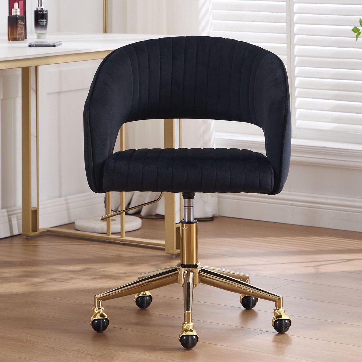 Chairus Verstelbare Home Office Task Stoel Fluwelen Computer Draaibare Fauteuil Moderne Open Rug Bureaustoel (zwart)
