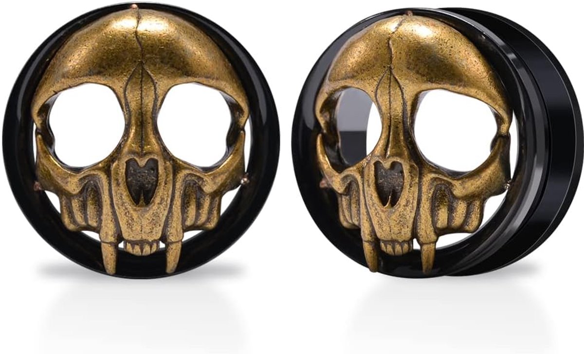 1 paar roestvrij stalen hartvormige skeletdemon, schroefboren, trompet, tunnel, stekker, gauges expanderpiercing, modieus cadeau, 0 g-1 inch in 8 mm-25 mm