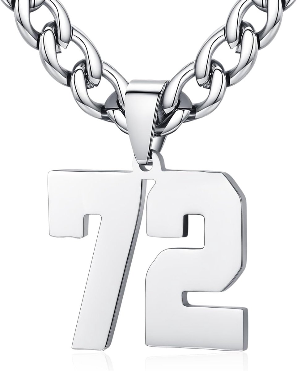 dames roestvrij staal 0-99 getal hanger geluksgetal jersey nummer sporter kettingen gepersonaliseerd met 6 mm brede pantserketting, Roestvrij staal
