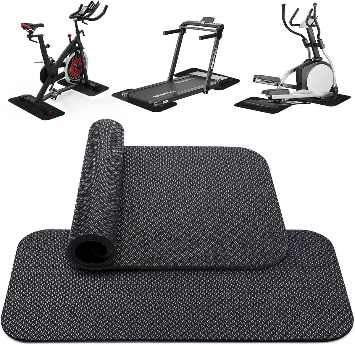 2 stuks vloerbeschermingsmat voor fitnessapparaten, hometrainer, 63,5 x 30 cm, 5 mm, antislip vloerbeschermingsmat, dubbelzijdige onderlegmat, trainingsmat, fitnessapparaat voor sporttoestellen, thuis