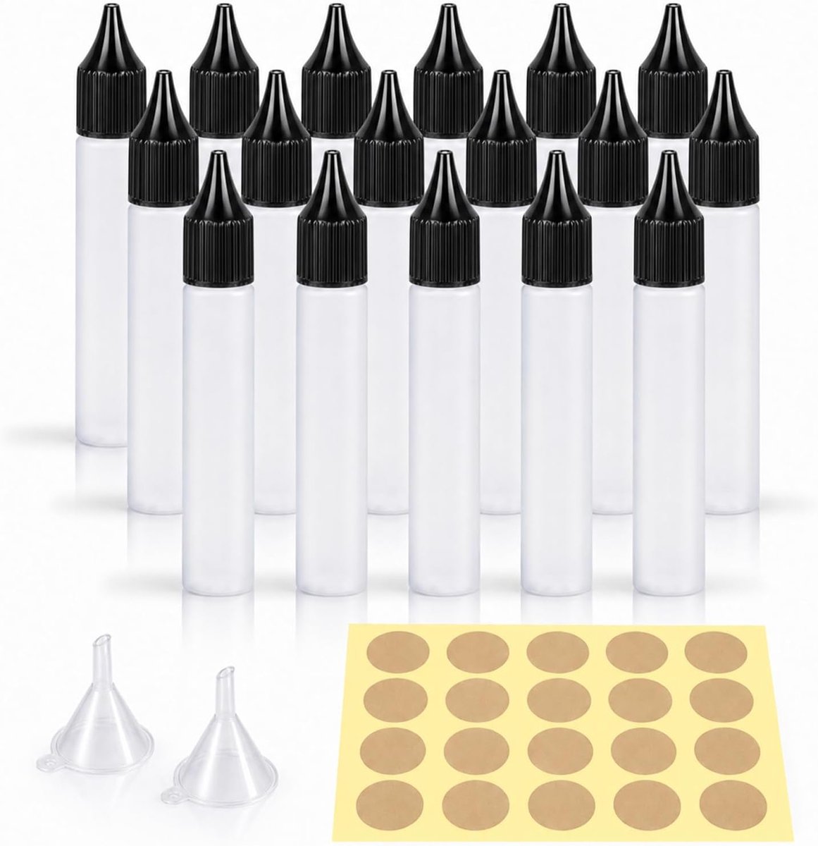 Druppelflessen, lege knijpflessen, zwart deksel