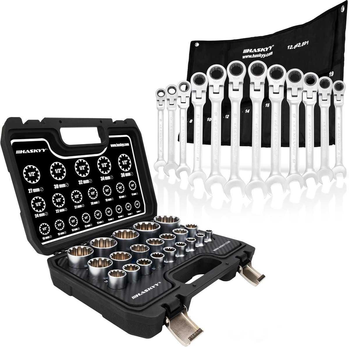 Steeksleutelset 1/2 inch - 33-delige polytooth set - Chrome vanadium staal - Voor universeel gebruik - ShopVlot