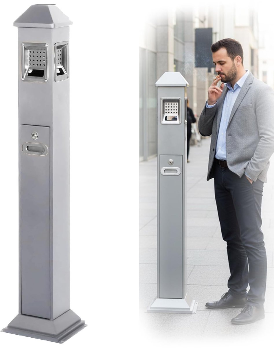 Afvalbak 120cm - roestvrij staal - met slot - weerbestendig en eenvoudig te reinigen - ShopVlot