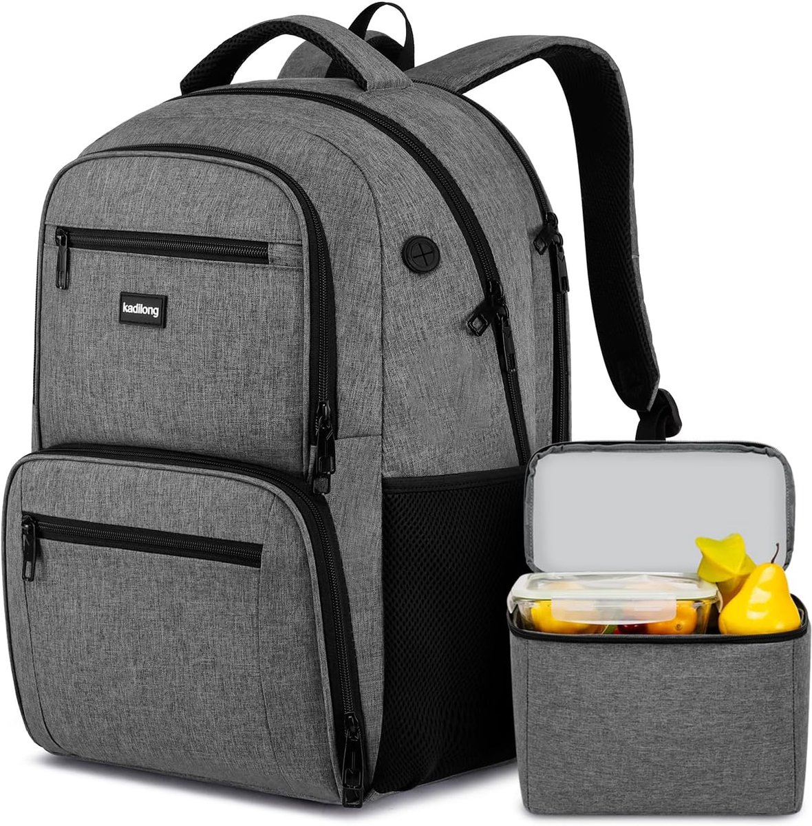 Thijox - 17,3" Laptop Rugzak met Lunchbox, Geïsoleerde Koeltas, USB Oplaadpoort voor Picknick, Werk, College en Reizen, Ruime en Praktische Rugtas, Zw