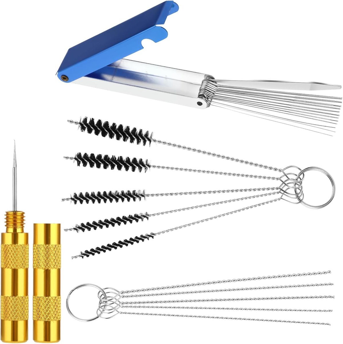 Carburateur reinigingsset - 13 reinigingsdraden, 10 naalden en 5 nylon borstels - Voor motorfiets en ATV - ShopVlot