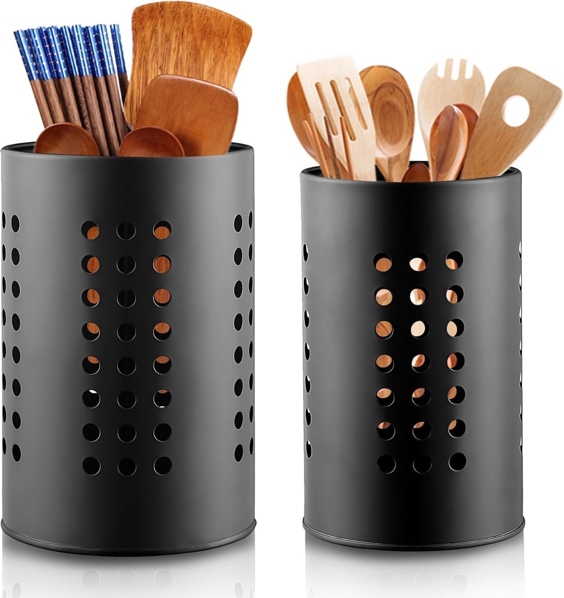 SnelShoppen - Keuken Gereedschap Houder Bestekmand 2 Stuks 16,5 x 10 cm en 18 x 12 cm RVS Zwart Drainer Bestekstand voor Werkblad Keuken Bestek Strain