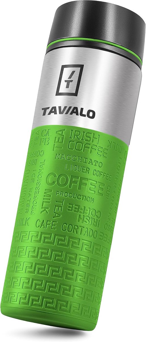 Thermosbeker 420 ml - Groene siliconen - INOX roestvrij staal - Ideaal voor onderweg - ShopVlot