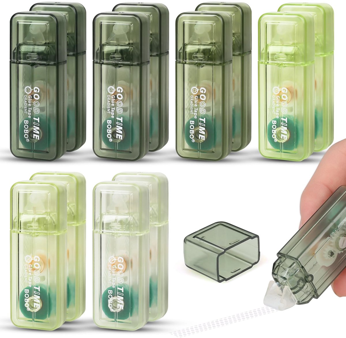Lijmrollers dubbelzijdig 6 mm x 6 m - gradiëntgroen - 12 stuks - ideaal voor kaarten en scrapbook - ShopVlot