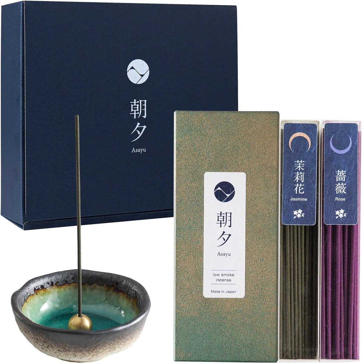 Incense giftset bloemen - jasmijn & roos - met keramische houder - ontspanning en sfeer - ShopVlot