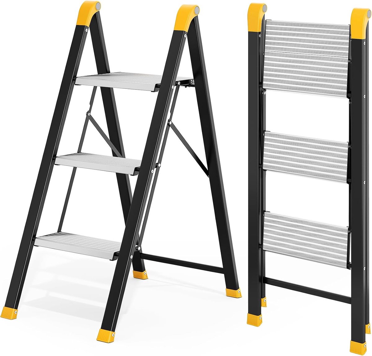 Trapladder 3 treden - inklapbaar - belastbaar tot 150 kg - ideaal voor huishoudelijk gebruik - ShopVlot