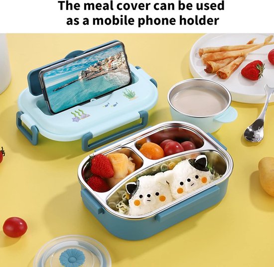 Roestvrijstalen Lunchbox - Voedselcontainer Geïsoleerd - School en Werk - Lekvrij Geurontwerp - 900 kubieke centimeter - Blauw — afbeelding 3