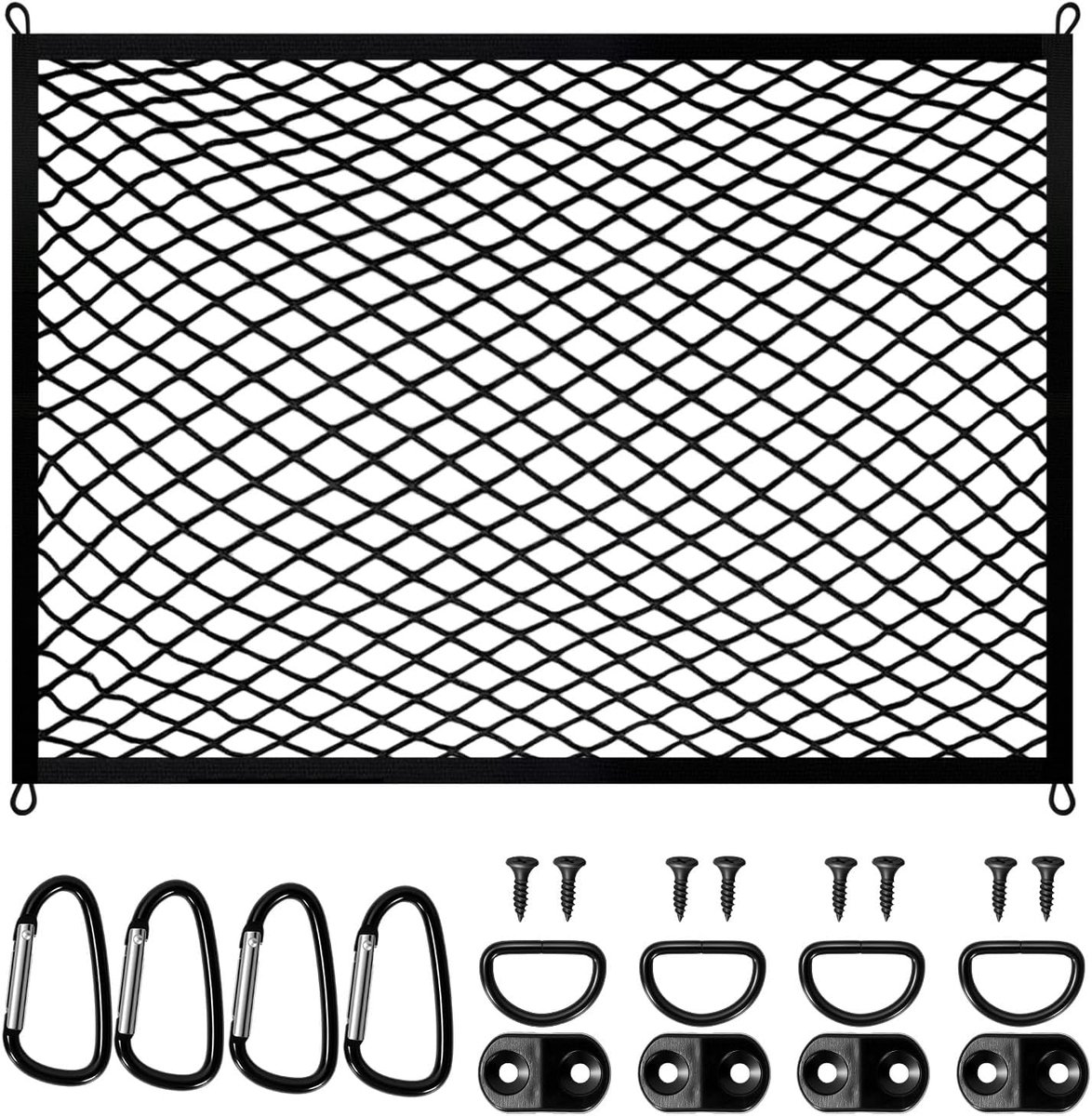 Bagagenet 80 x 60 cm - Elastisch - Met 4 haken en 4 karabiners - Voor veilig vervoer van bagage - ShopVlot
