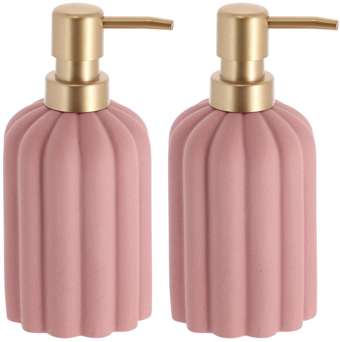 Tendance zeeppomp / zeepdispenser Ibiza - 2x - roze - 350ml - rond - 18 x 8 cm - polyresin