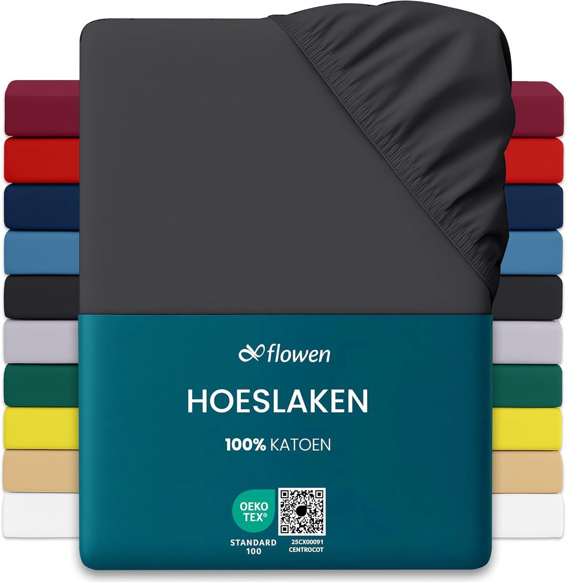 Fitted sheet dubbel bed 160 x 200 cm - donkergrijs - 100% katoen - hypoallergeen en ademend - ShopVlot