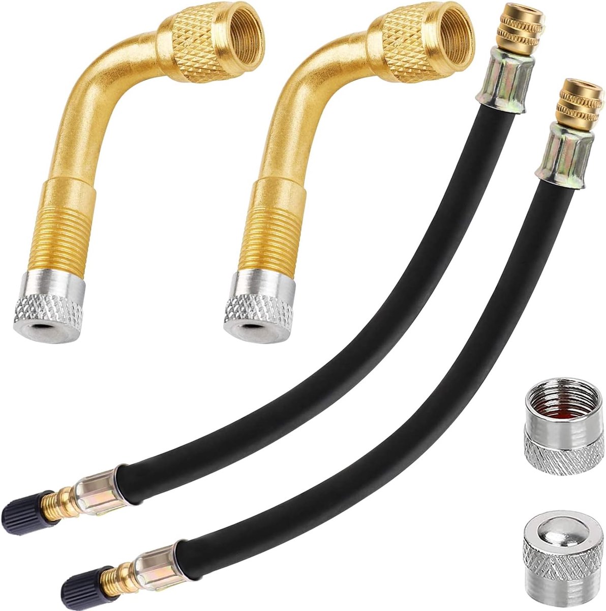 Ventielverlenging 90° - Messing en rubber - 215 mm lengte - Ideaal voor banden oppompen - ShopVlot