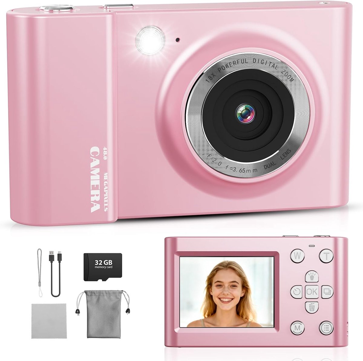 Digitale camera 4K 64MP - Compacte camera met 18x zoom - LED-flitser en 32GB SD-kaart - ShopVlot