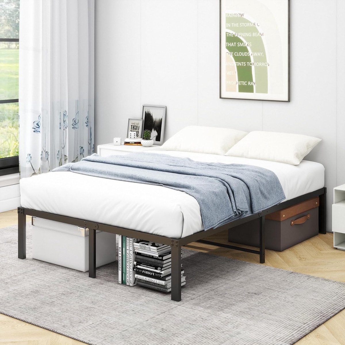 Metalen platformbed 120 x 200 cm - zwart - slatted frame - eenvoudig te monteren - ShopVlot