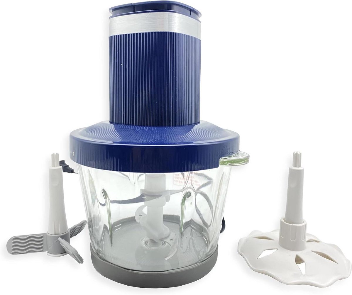 Voedselhakselaar - Keukenmachine Hakker - Snel Ingrediënten Snijden - Gehard Glas Kom - 2 Liter - Blauw