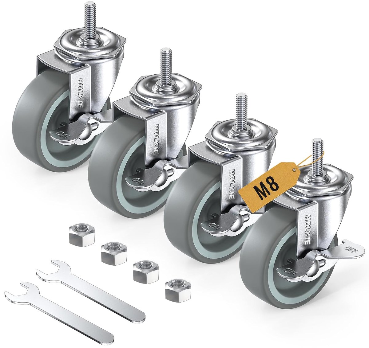 Meubels wielen 75 mm - rubber wielen met rem - zware belasting tot 272 kg - veilig parkeren - ShopVlot