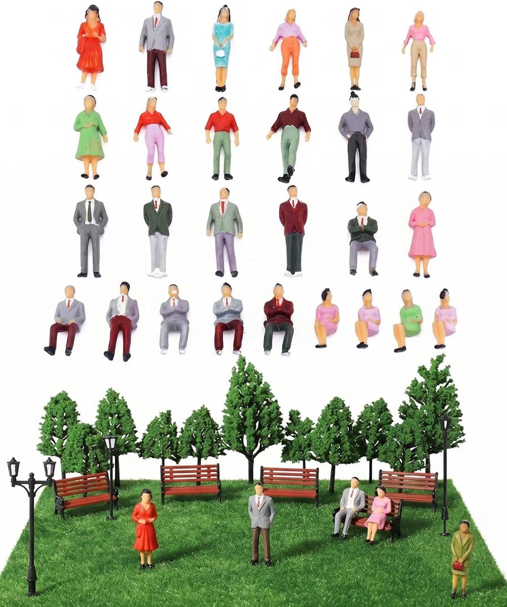 Miniatuurfiguren set 1:75 - handbeschilderd en meerkleurig - 40 unieke ontwerpen - perfect voor modelbouw - ShopVlot