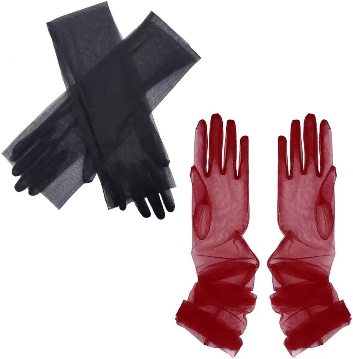 Lange handschoenen voor dames - burgunderrood en zwart - elegante vintage stijl - perfect voor bruiloften en feesten - ShopVlot