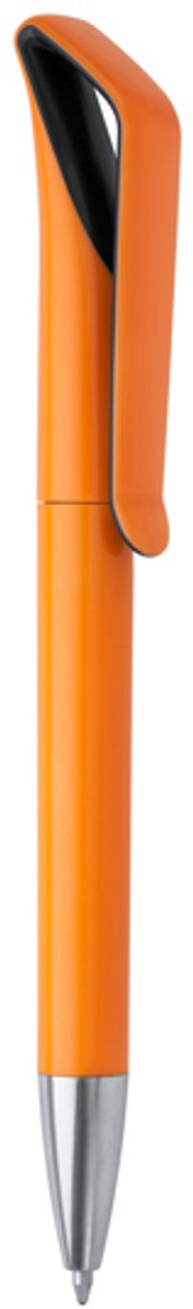 250 stuks voordeel pack Balpen in ABS met draaimechanisme in tweekleurige glanzende afwerking Oranje / Zwart. Blauwe inkt