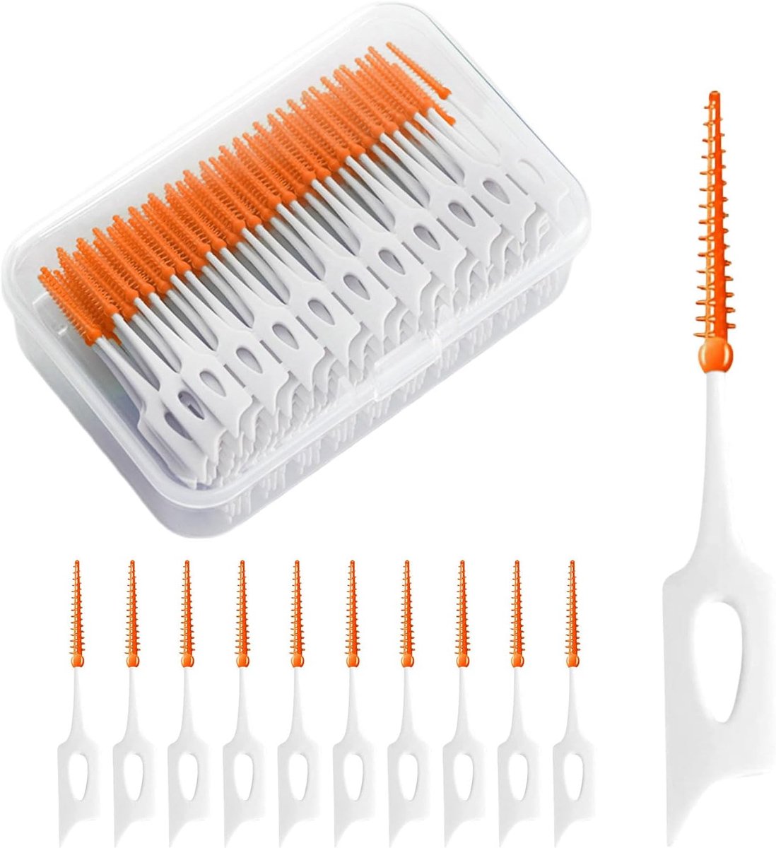 Interdentale borstels 210 stuks - siliconen tandenstokers - oranje flos picks - dagelijkse mondhygiëne - ShopVlot