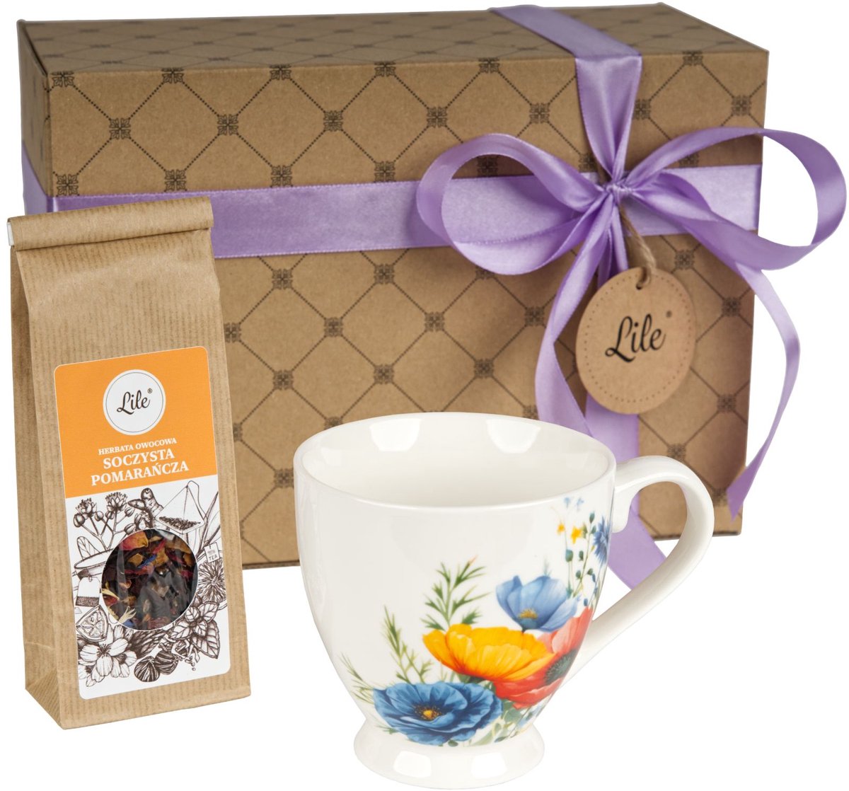 Merkloos Porseleinen mok 410 ml met fruitige sinaasappelthee - Geschenkset