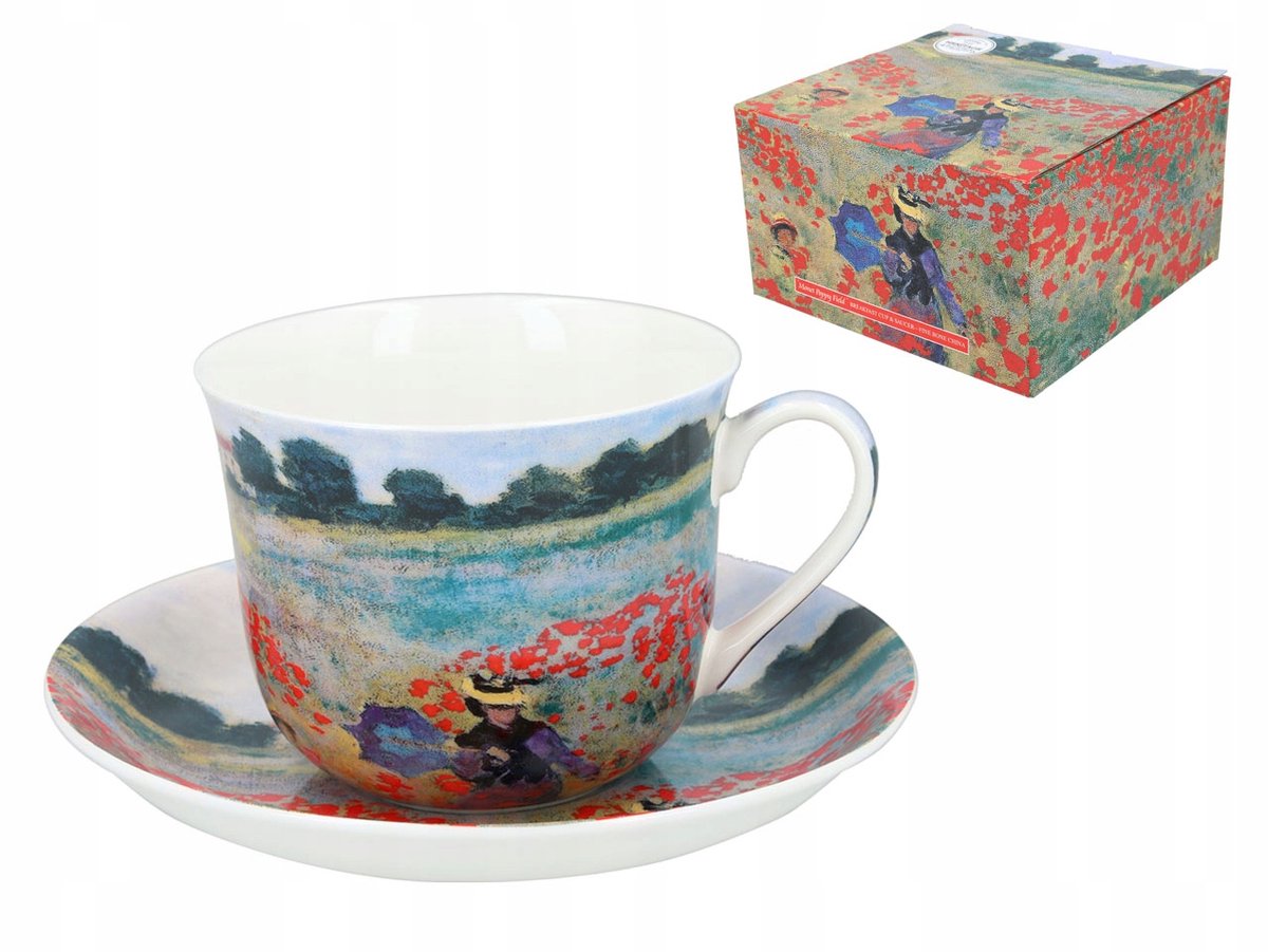 Merkloos Porseleinen Mok met Schotel, 450ml, Bloemendesign