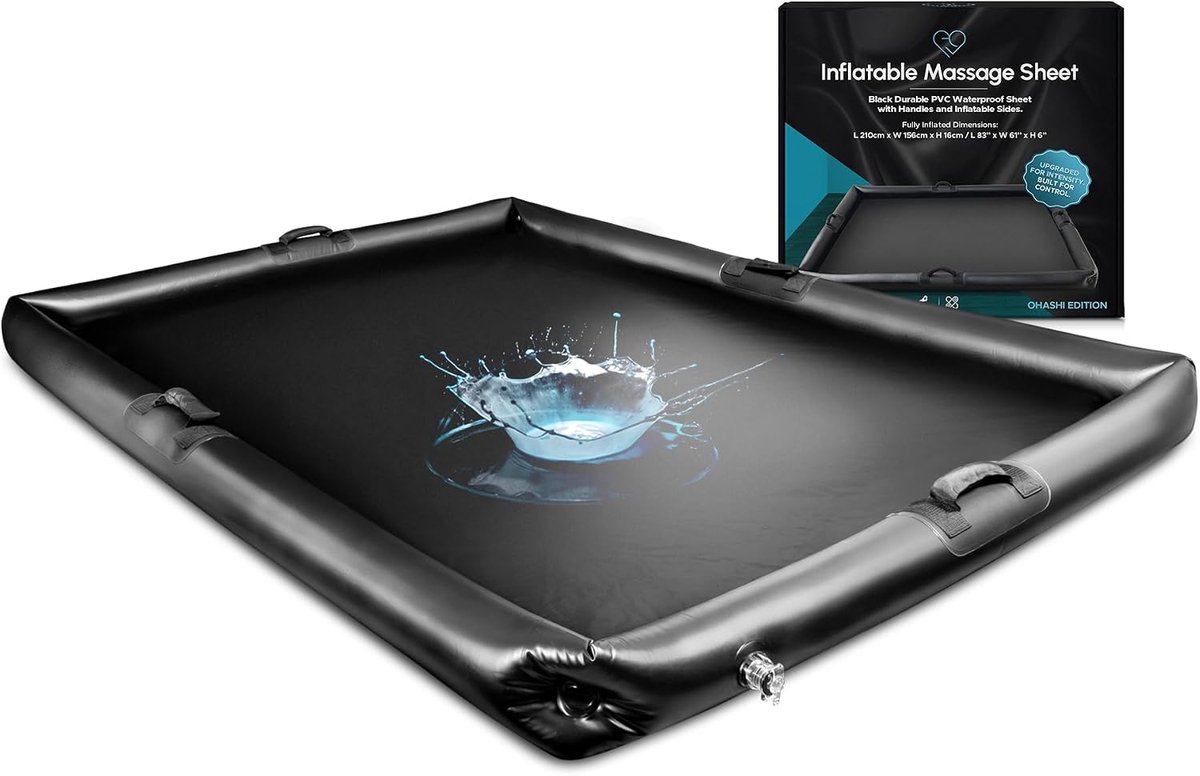 Nuru massage mat 210 x 156 cm - zwart waterdicht vinyl - met handgrepen - perfect voor ontspannende massages - ShopVlot
