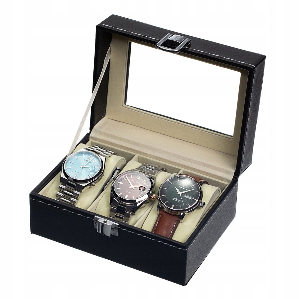 Zwart PU Lederen Horlogedoosje voor 3 Horloges