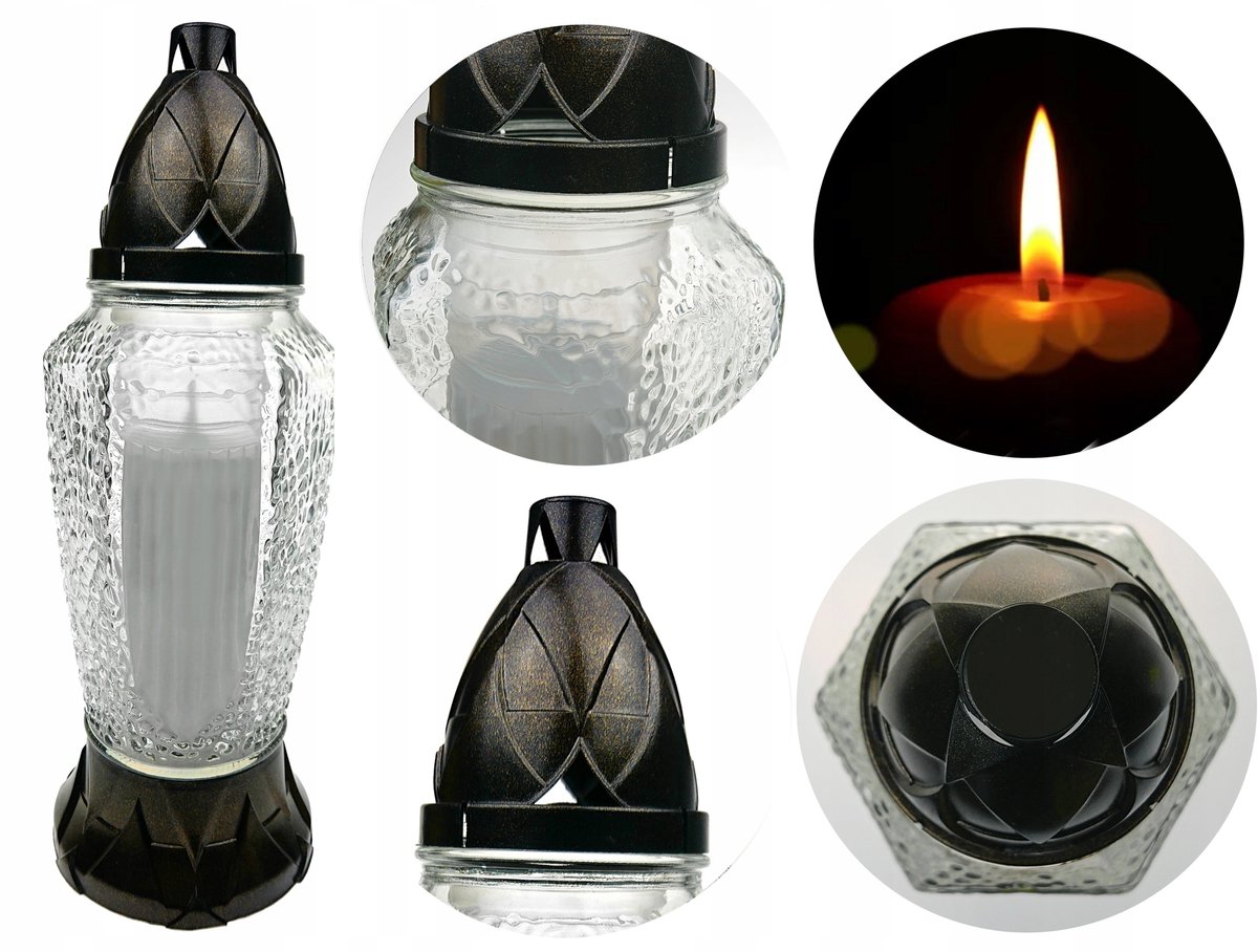 Grote Graf Lampion Wit Glas met Brokat - 29cm - Inclusief Paraffine Inzet